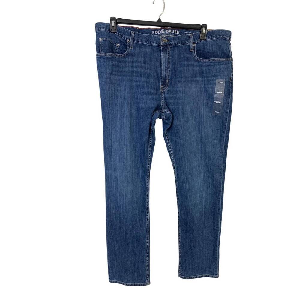 NEW EDDIE BAUER men's h2low classic fit straight leg stretch cotton jeans in nav